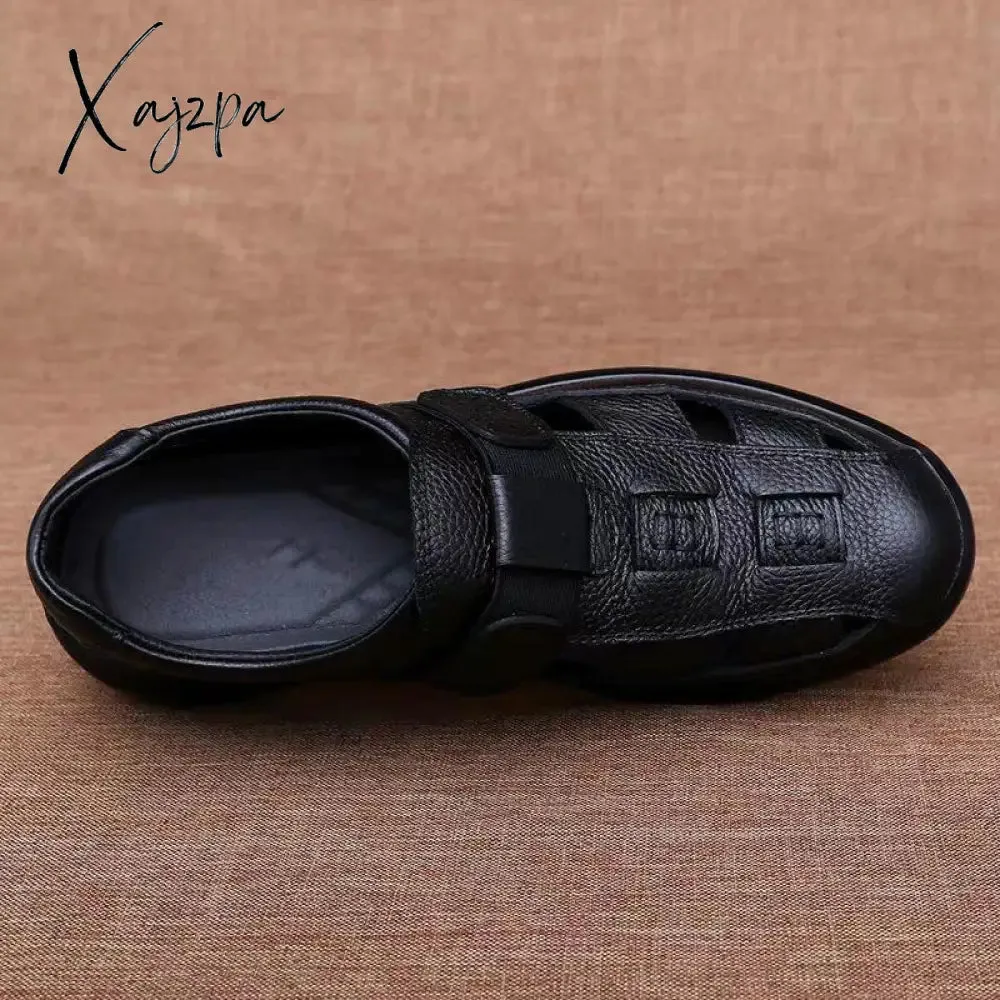 Xajzpa - New Summer Sandals Men's Fashion All-match Soft Bottom Soft Leather Non-slip Breathable Baotou Roman Sandals Tide