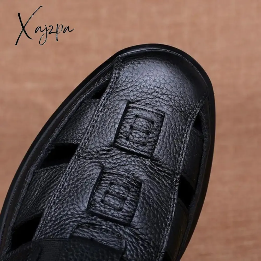 Xajzpa - New Summer Sandals Men's Fashion All-match Soft Bottom Soft Leather Non-slip Breathable Baotou Roman Sandals Tide