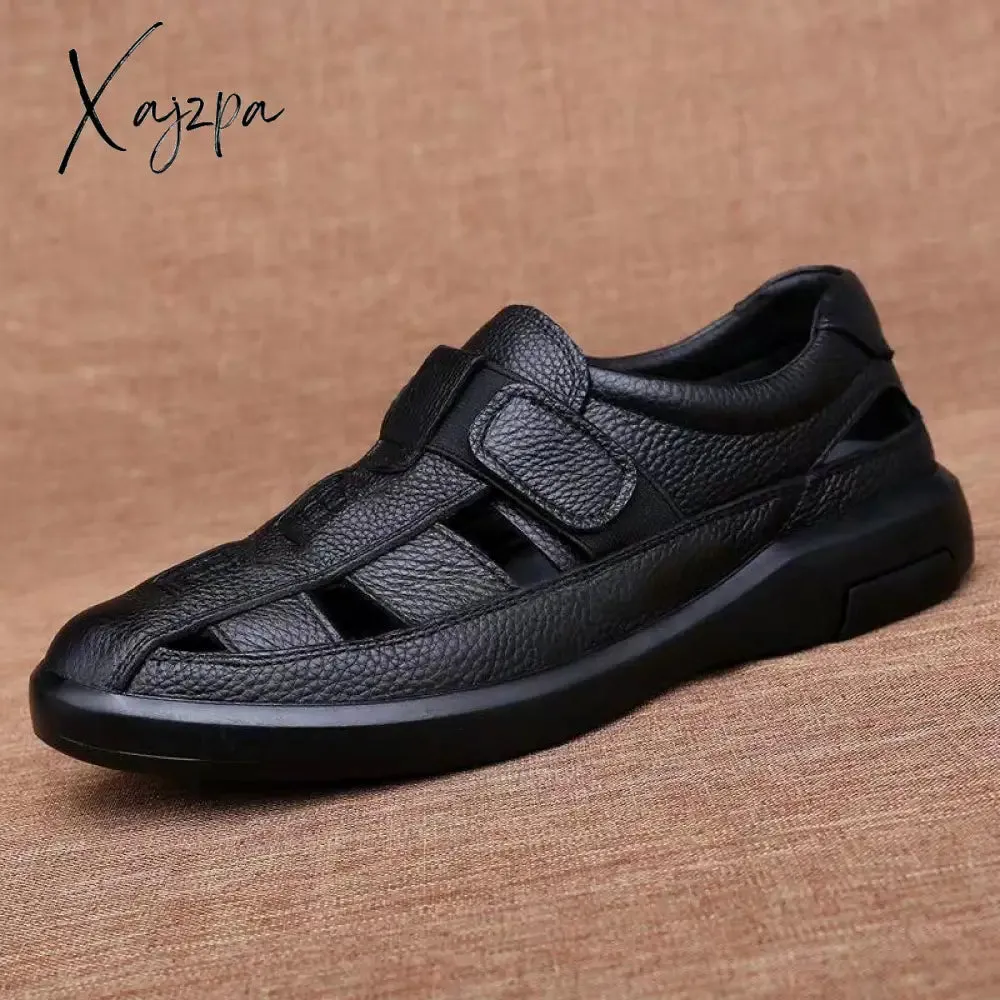 Xajzpa - New Summer Sandals Men's Fashion All-match Soft Bottom Soft Leather Non-slip Breathable Baotou Roman Sandals Tide