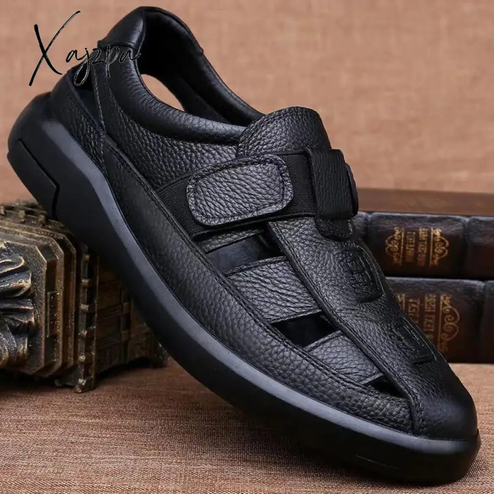 Xajzpa - New Summer Sandals Men's Fashion All-match Soft Bottom Soft Leather Non-slip Breathable Baotou Roman Sandals Tide