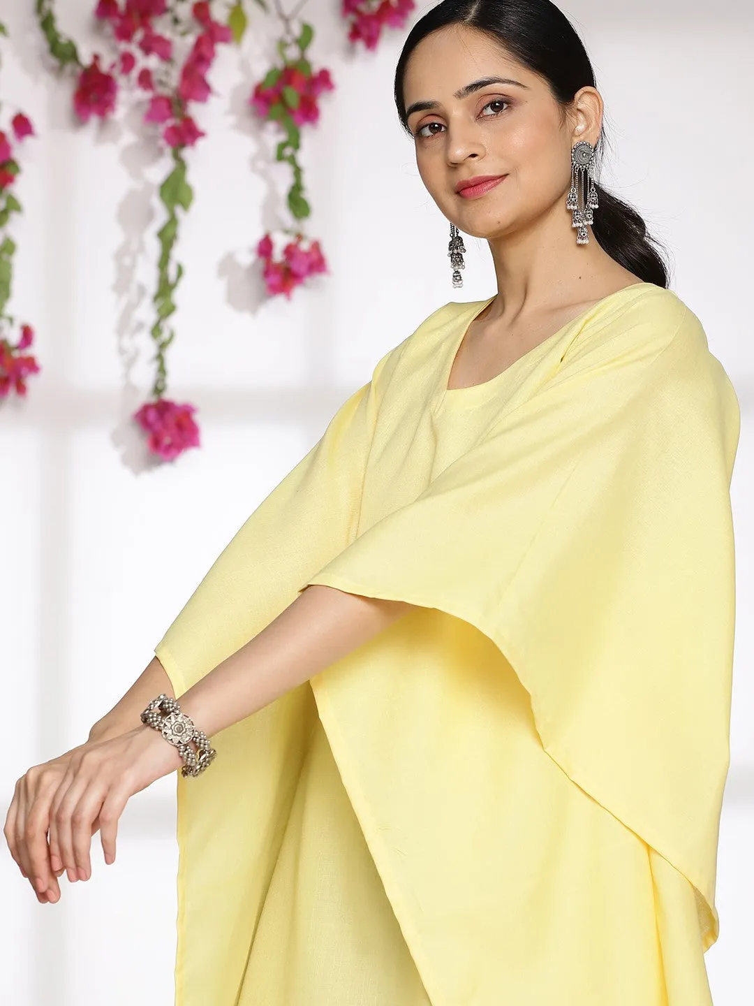 Yellow CottonSlub Kaftan & SageGreen AfghaniSalwar